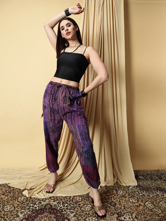 Sacred Amethyst Nepali Patchwork Boho Free Size Purple Harem Pants