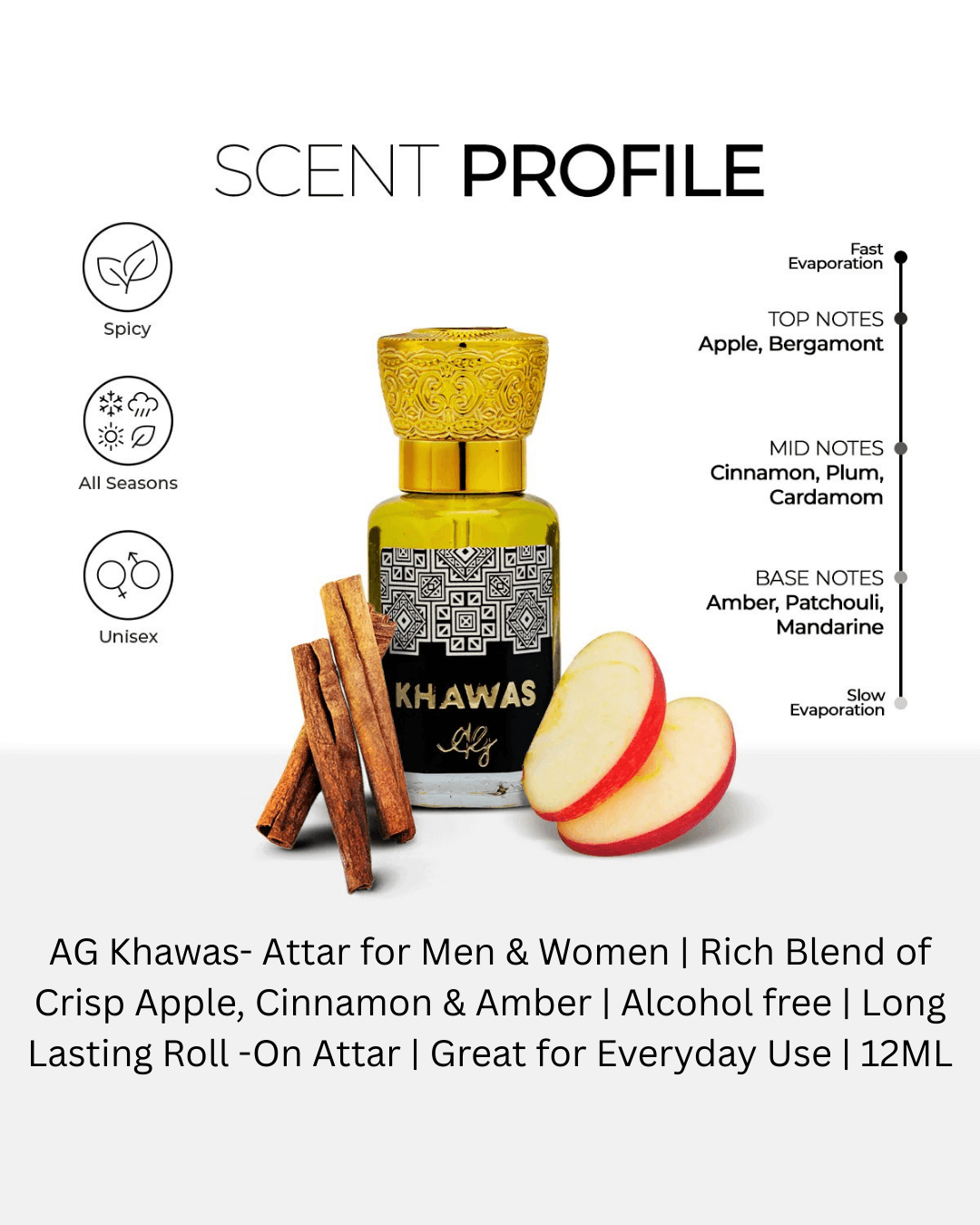 AG Khawas- Attar for Men & Women | Long Lasting Roll -On Attar | Great for Everyday Use | 12ML