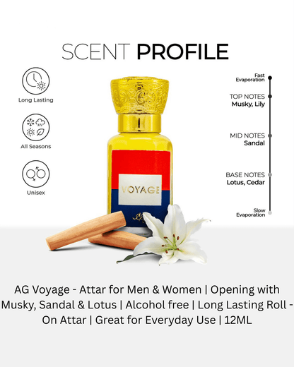 AG Voyage - Attar for Men & Women | Long Lasting Roll -On Attar | Great for Everyday Use | 12ML