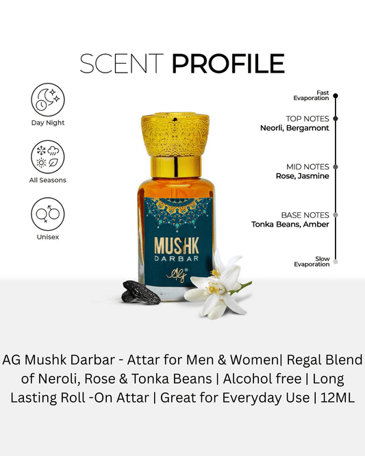 AG Mushk Darbar - Attar for Men & Women| Long Lasting Roll -On Attar | Great for Everyday Use | 12ML