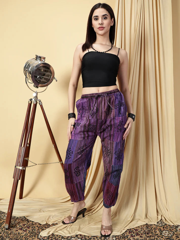 Sacred Amethyst Nepali Patchwork Boho Free Size Purple Harem Pants