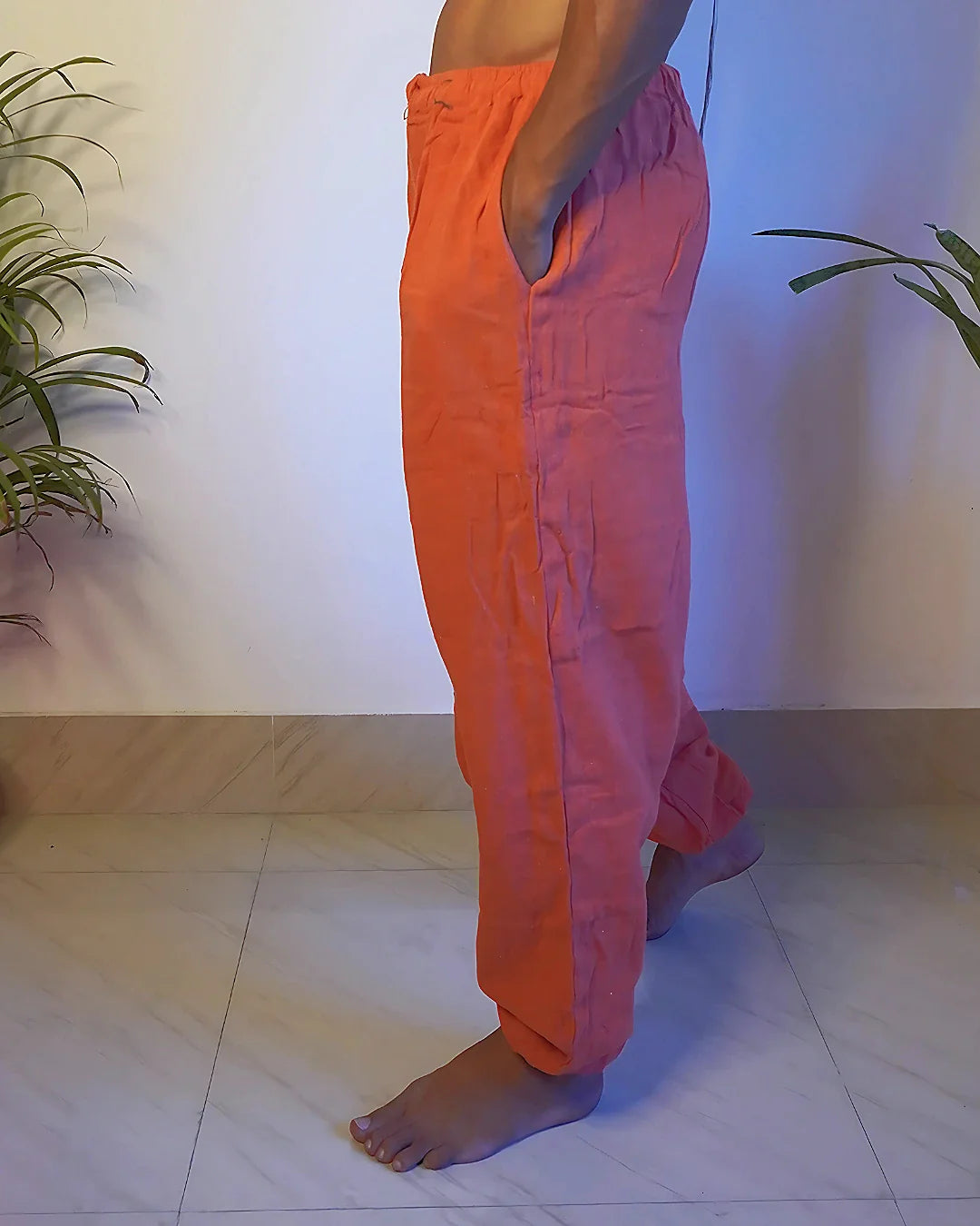 agni-orange-jute-harem-pants-closeup