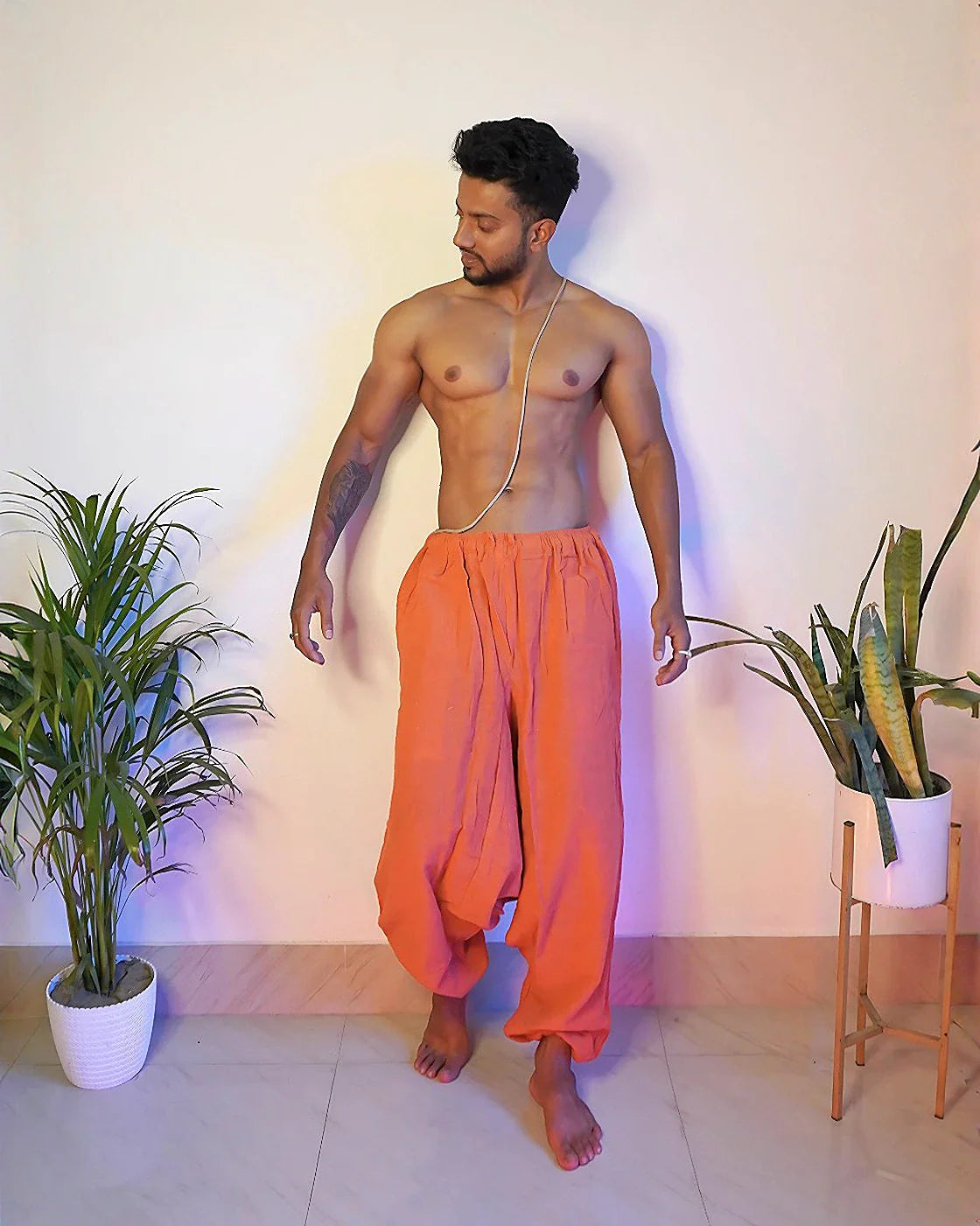 agni-orange-jute-harem-pants-front-male