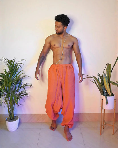 agni-orange-jute-harem-pants-front-male