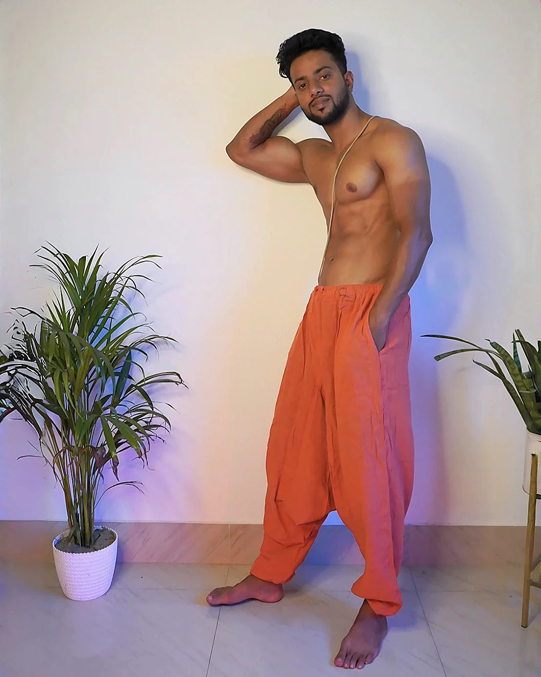 agni-orange-jute-harem-pants-side-view