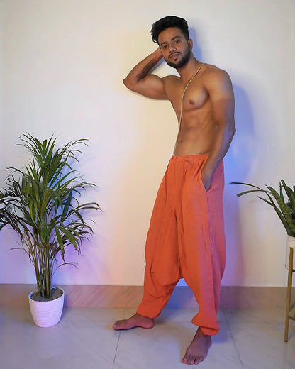 agni-orange-jute-harem-pants-side-view
