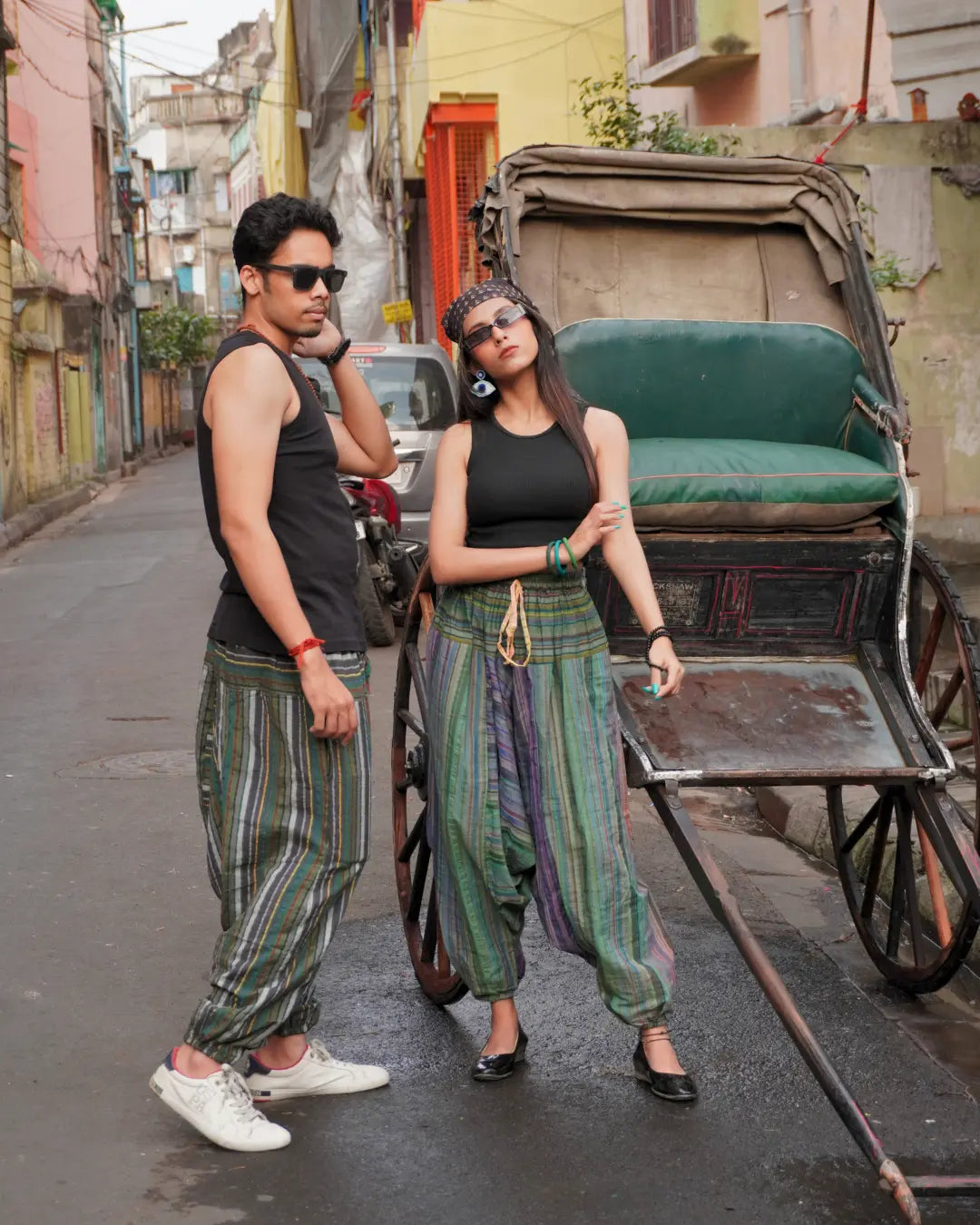 green harem pants lifestyle models street kolkata
