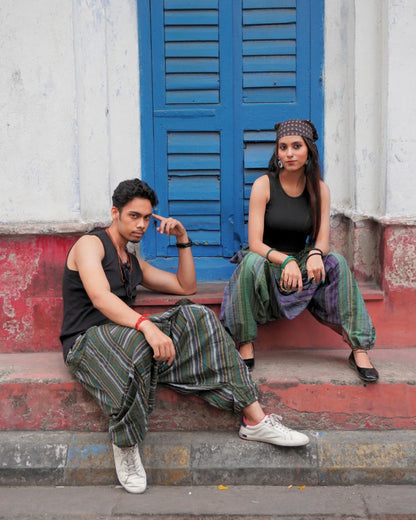 indie breeze green harem pants couple