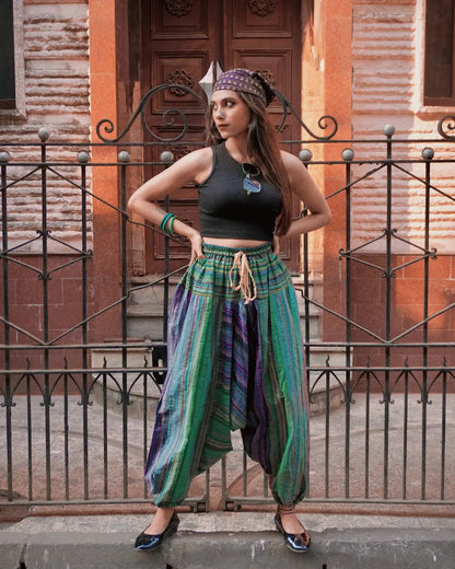 indie breeze green harem pants front female