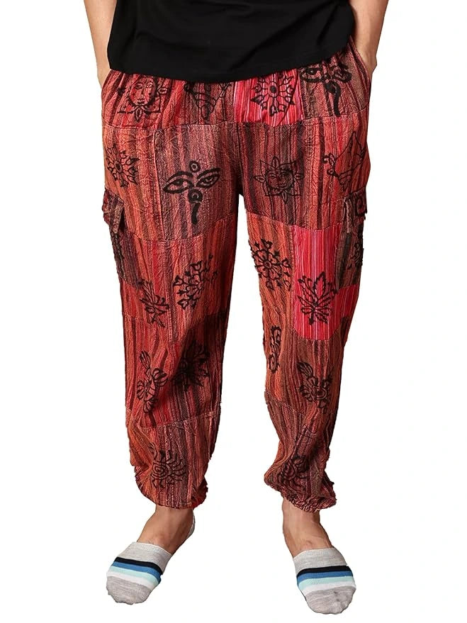 Tribal Blaze Nepali Patchwork Boho Free Size Red Harem Pants