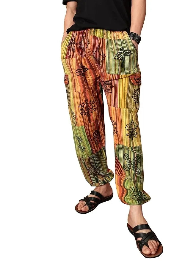 Golden Aura Nepali Patchwork Boho Free Size Yellow Harem Pants