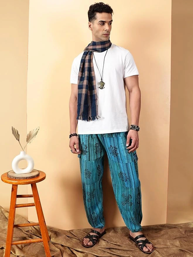 Mystic Ocean Nepali Patchwork Boho Free Size Blue Harem Pants