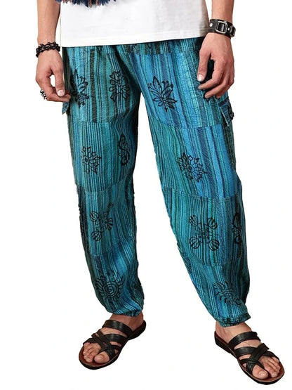 Mystic Ocean Nepali Patchwork Boho Free Size Blue Harem Pants