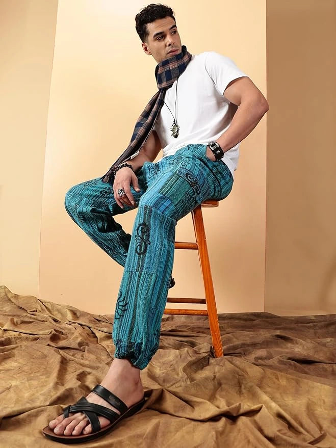 Mystic Ocean Nepali Patchwork Boho Free Size Blue Harem Pants