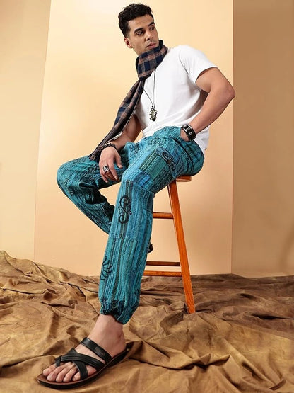 Mystic Ocean Nepali Patchwork Boho Free Size Blue Harem Pants