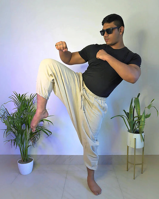 sand-drift-jute-harem-pants-fight-pose