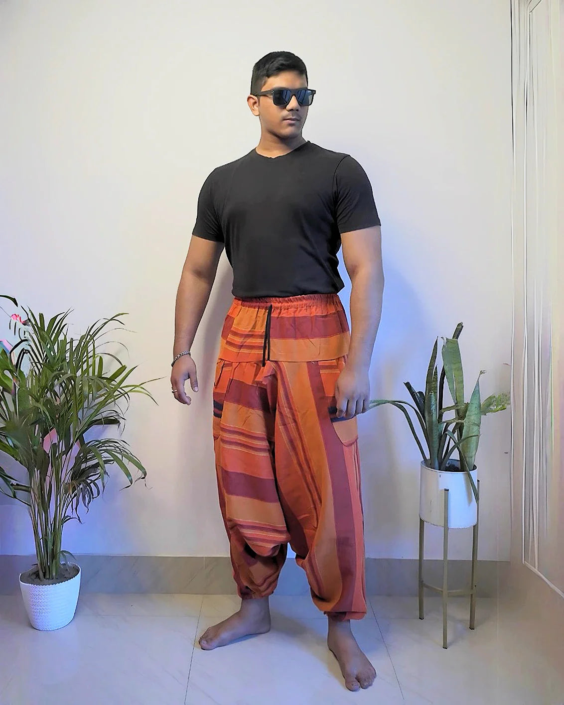 sunset-drift-orange-khesh-harem-pants-front-male