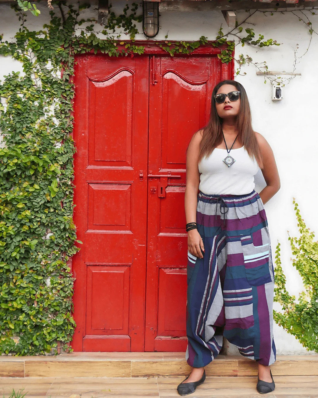 urban gypsy khesh harem pants female lifestyle scene