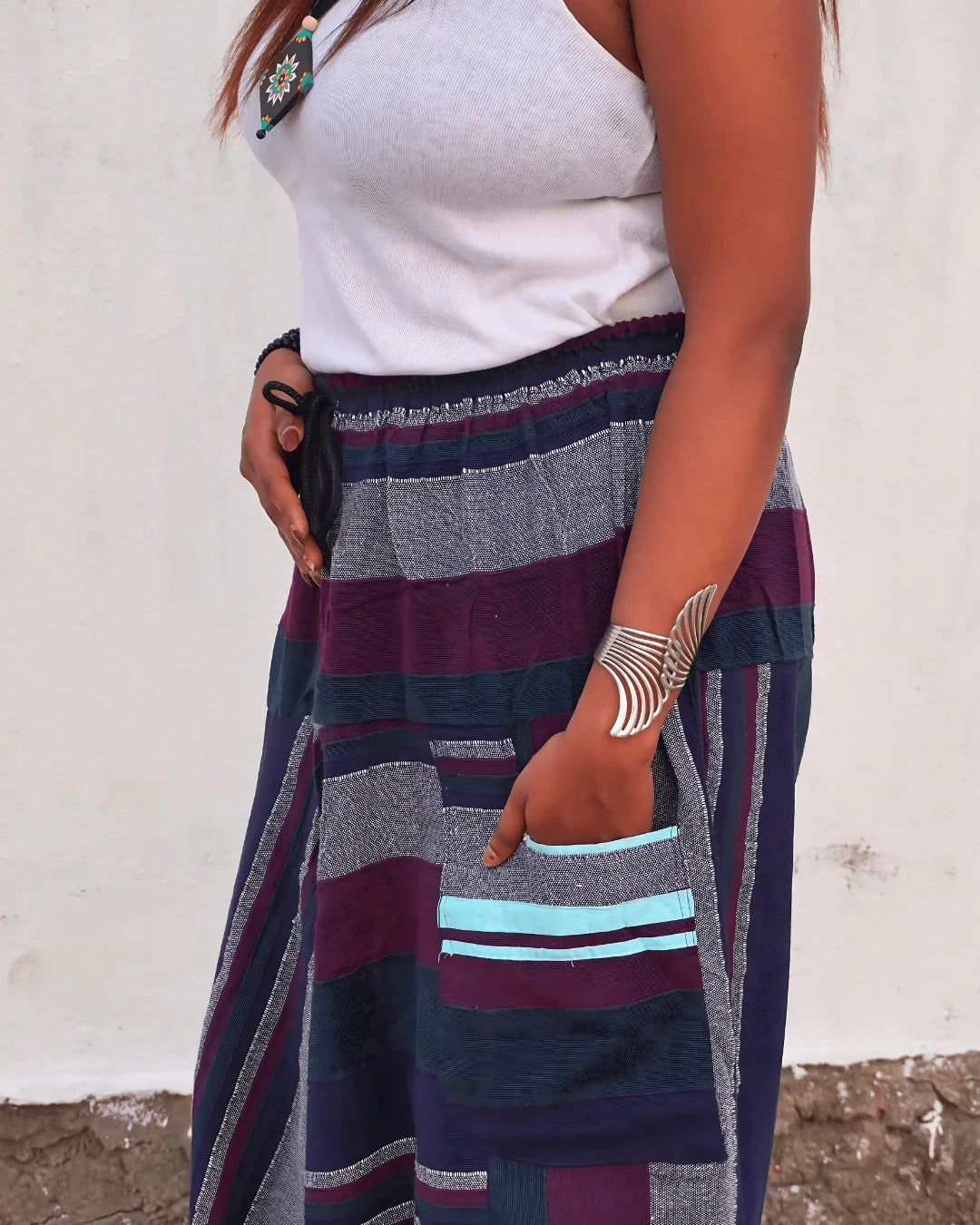 urban gypsy khesh harem pants female pocket closeup side